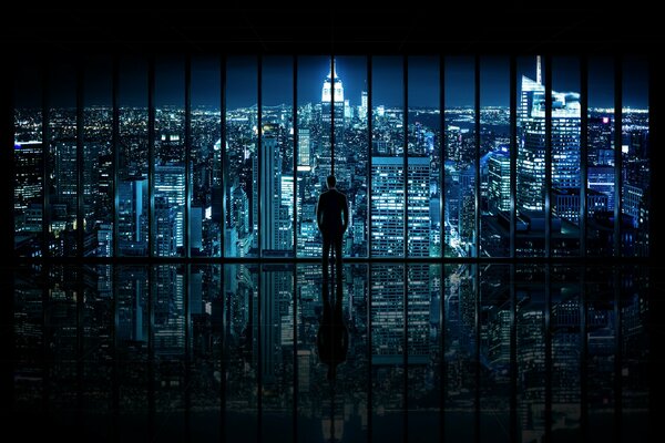 A man at the window in Gotham City New York