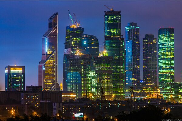 View of the evening city