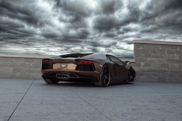 Charming Lamborghini on a photo shoot under a spectacular sky