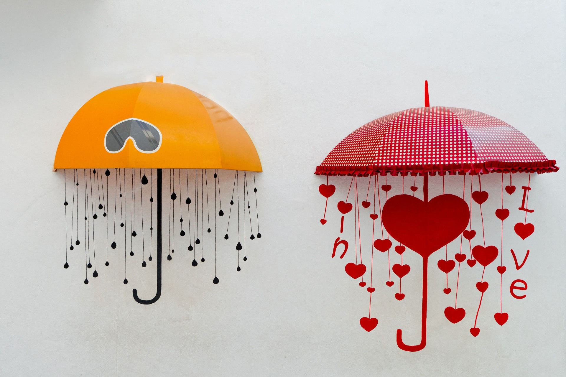 widescreen full screen mood heart background umbrellas wallpaper yellow umbrella red