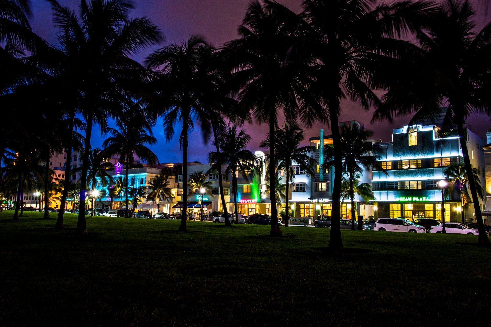 miami florida south beach night palm cars house hotels vice city