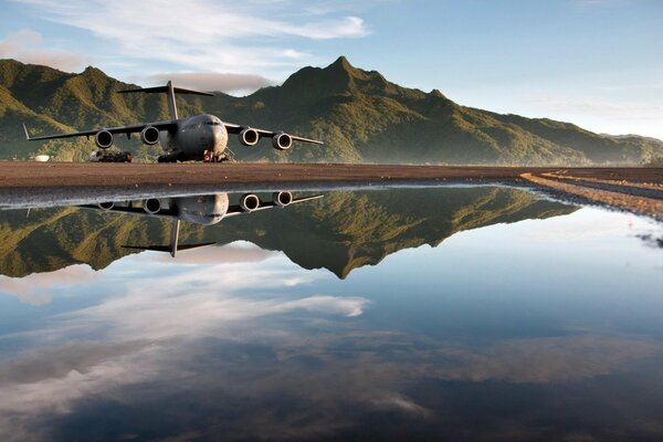 Beautiful landscape with a big airplane