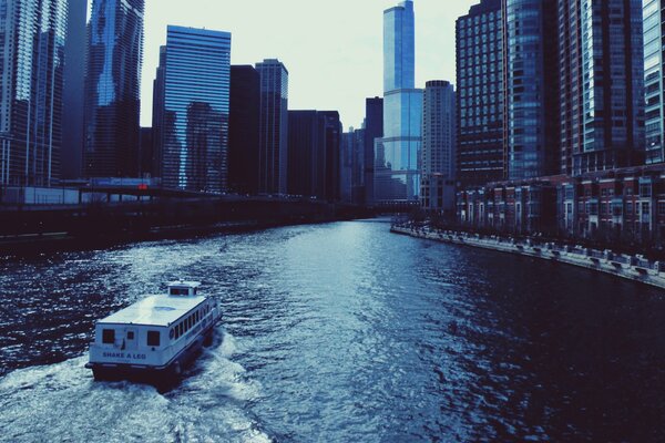 The river in Chicago along the beautiful skyscrapers