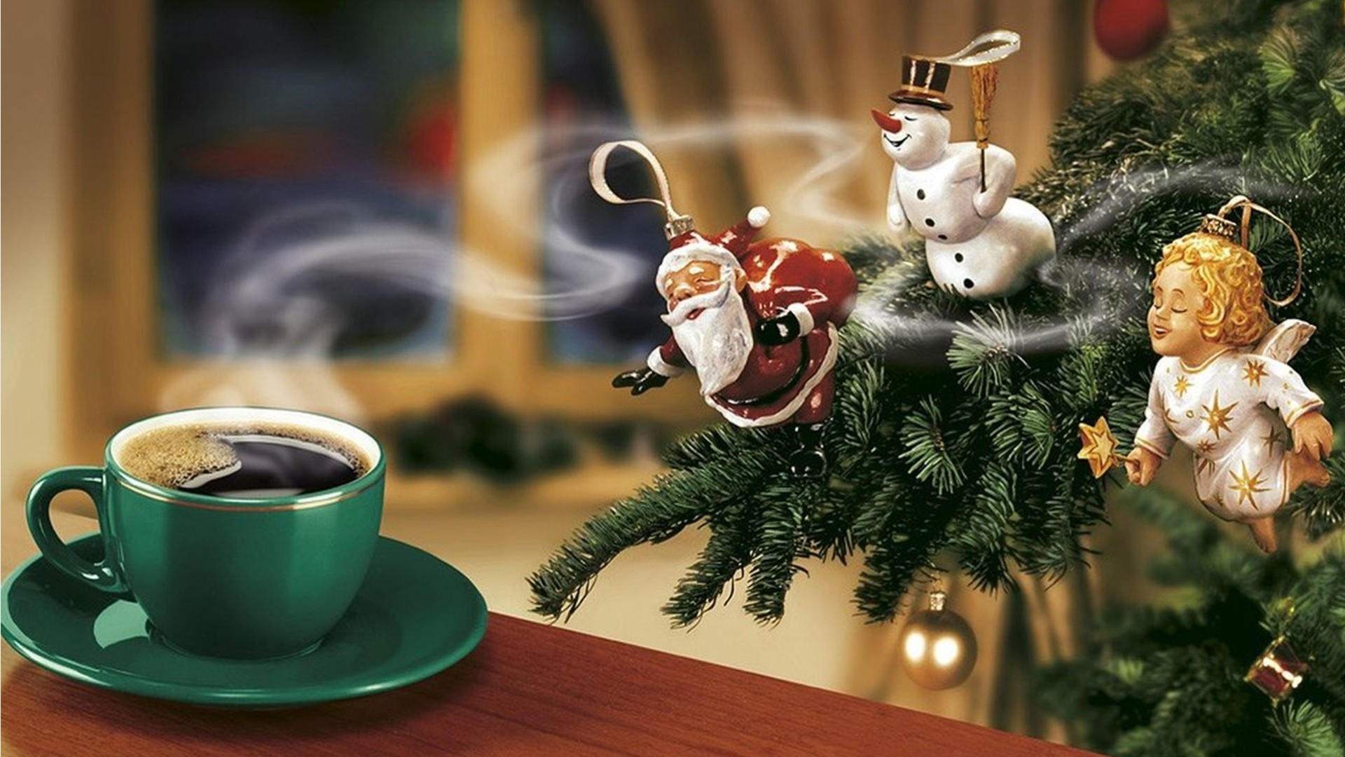 christmas tree father christmas new year coffee snowman angel