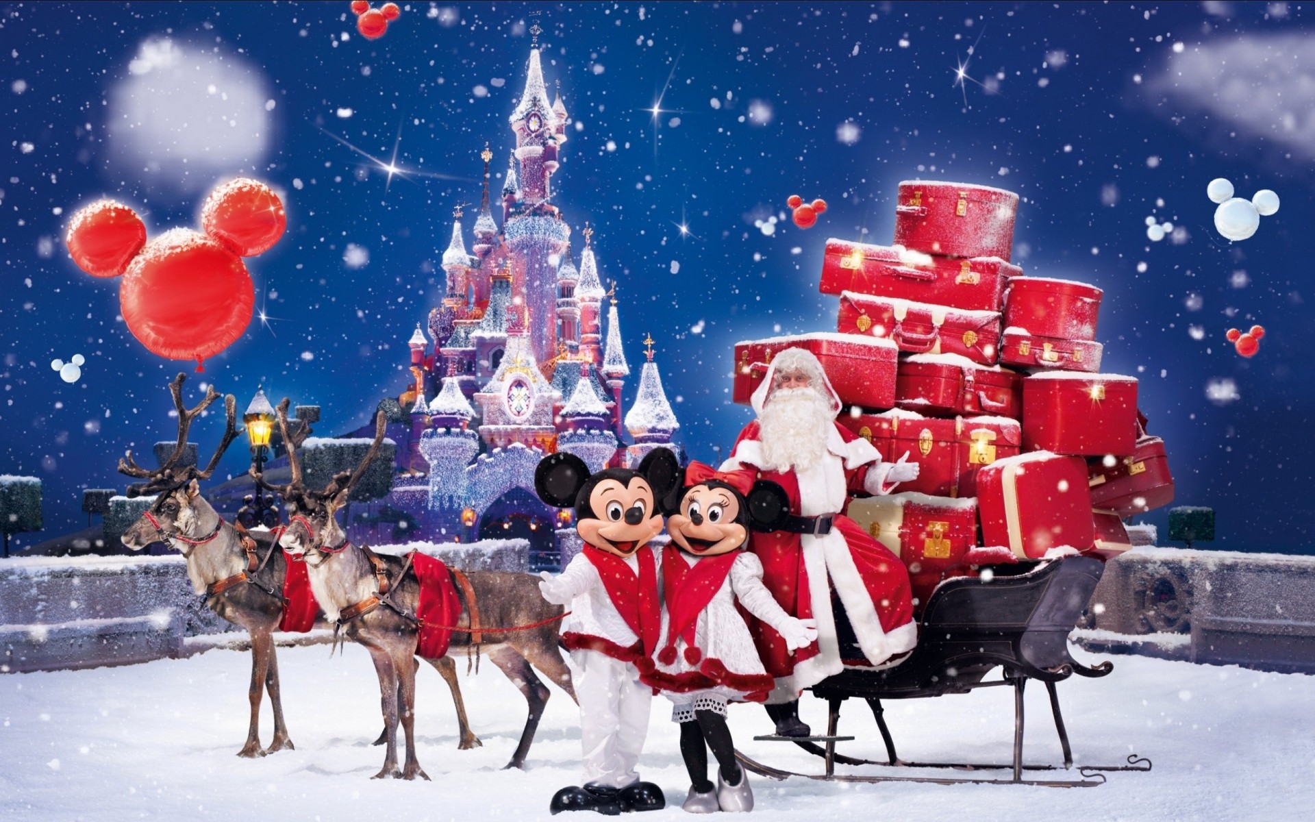 beauty new year santa claus holiday cartoons disney reindeer sledge