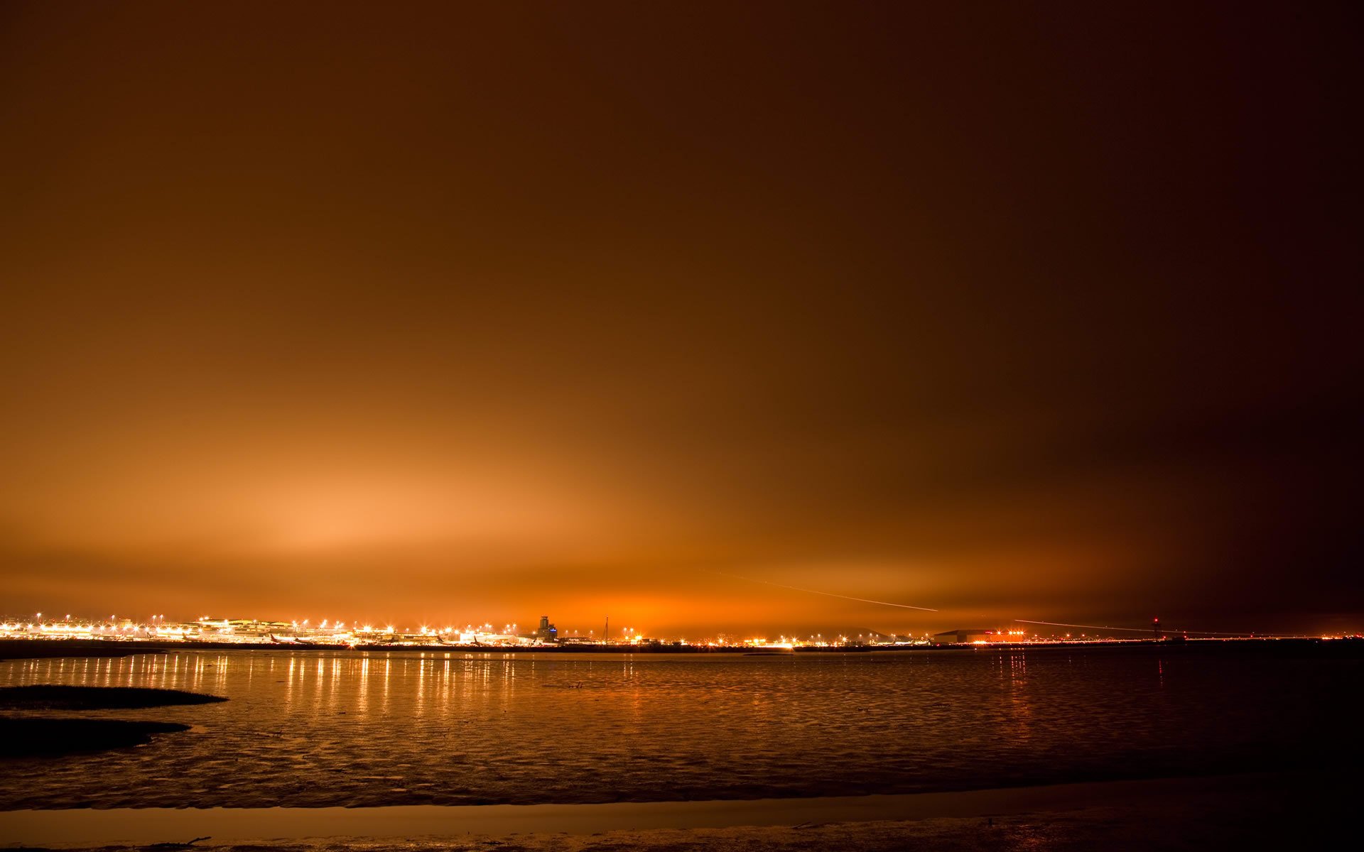 city sunset sea river nature landscape