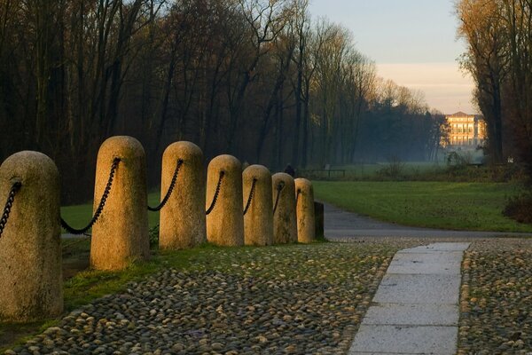 Park alley at sunset