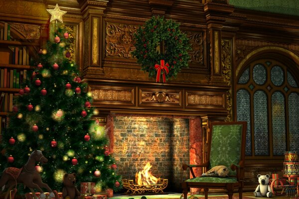 New Year near the fireplace