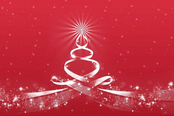 The symbol of the Christmas tree with a burning star on a red background