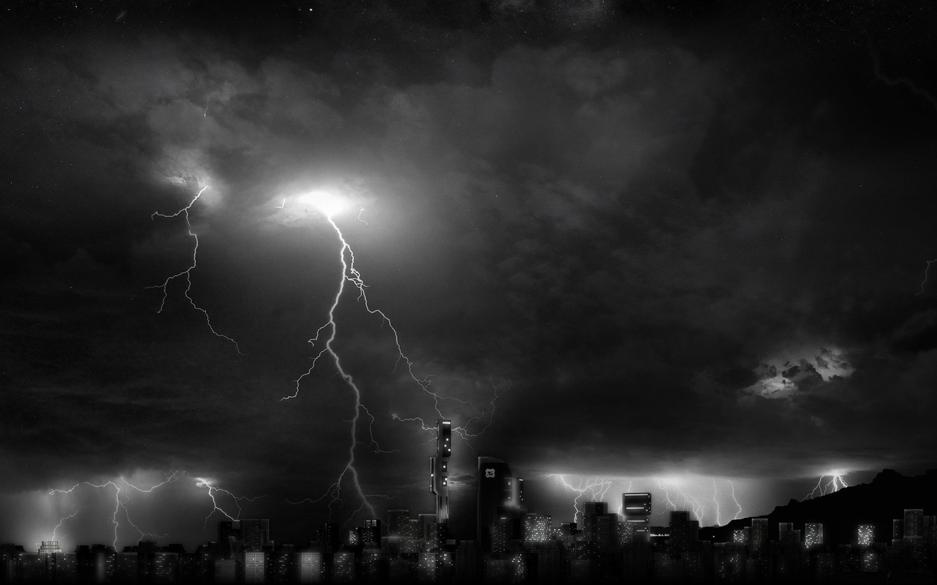 night skyscraper the storm lightning window light