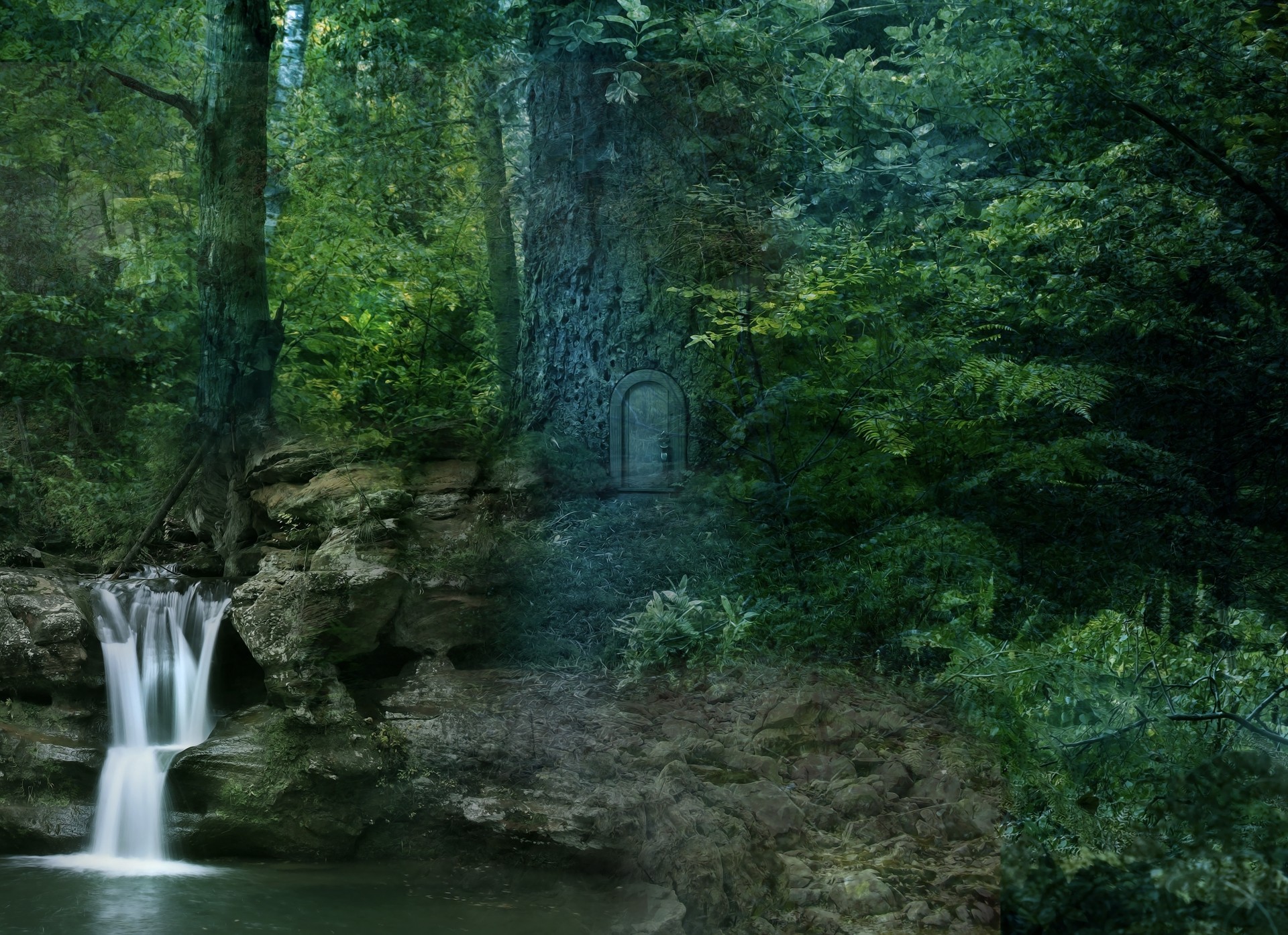tree landscape forest waterfall
