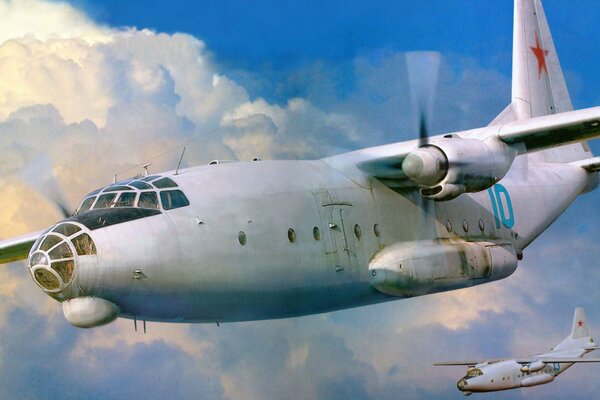AN-8 military transport aircraft on exercises