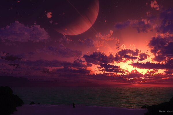 Fantastic landscape with the image of the planet