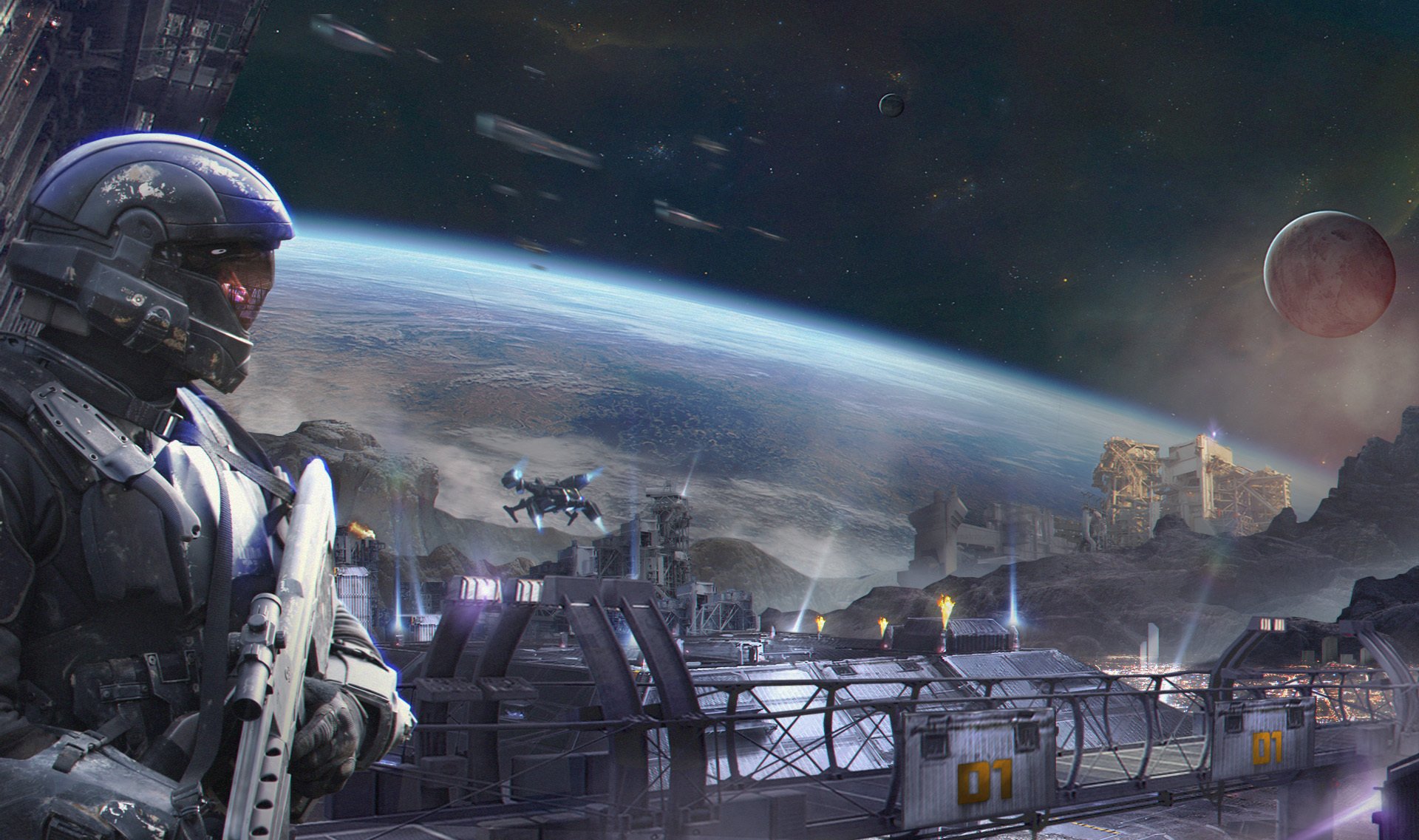 art space station ships colony transportation planet