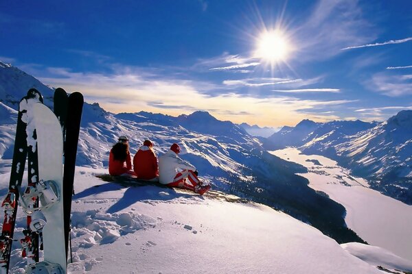 Snow sun Sky Mountains