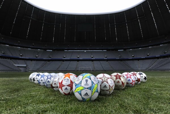 Soccer balls on the field