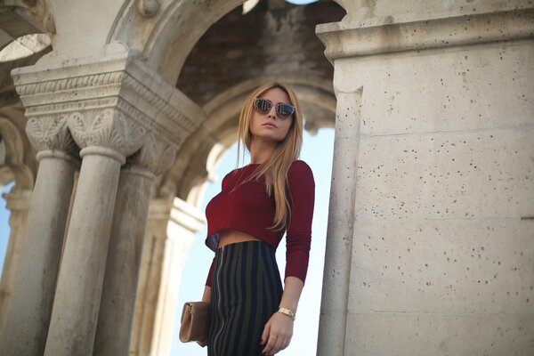 Girl in glasses and skirt