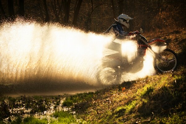 Racing sports motorcycles in the field