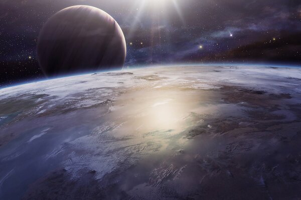 A planet against the background of space, stars