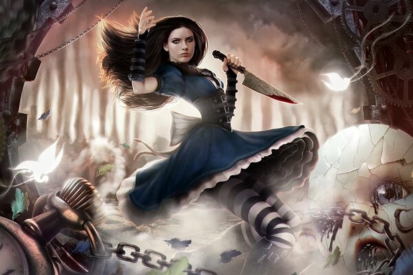 Alice Madnes Returns with a bloody knife in her hand