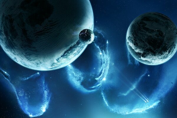 Several planets are attracted to each other