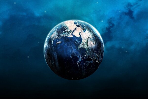 The destroyed planet Earth in space