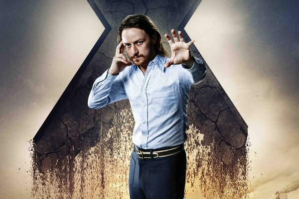 Charles Xavier against a stone wall