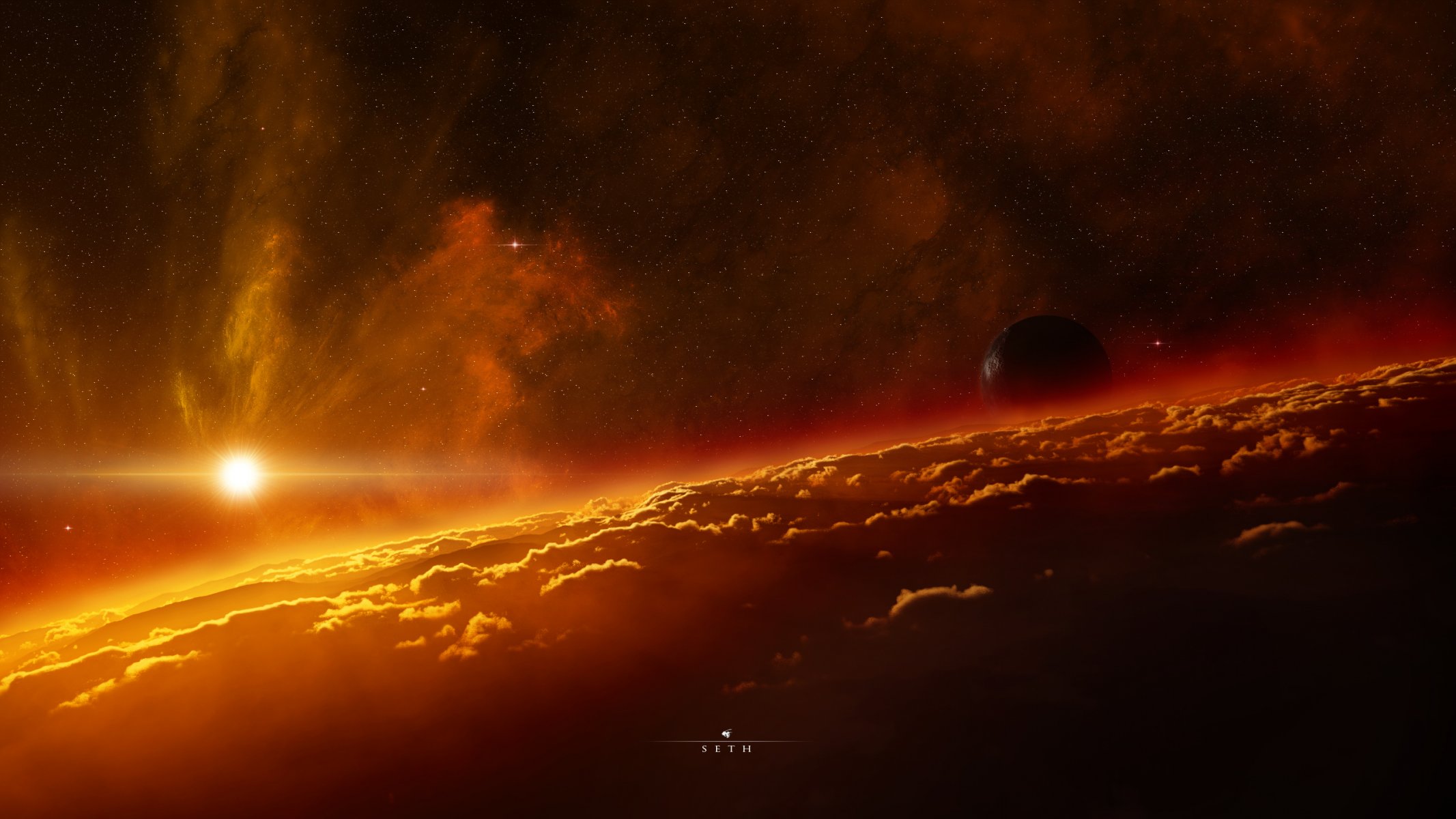planet atmosphere clouds sky sun star light