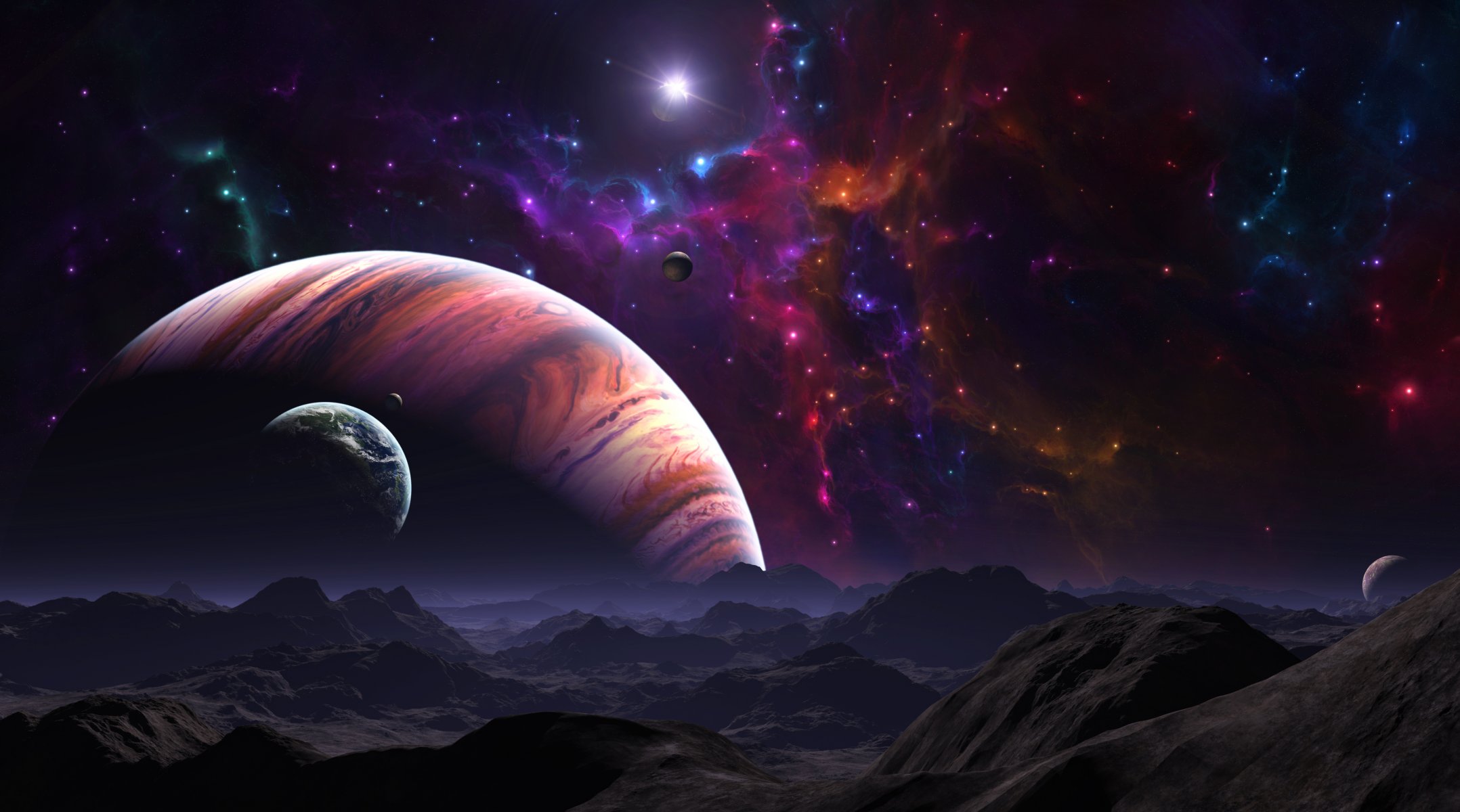urface world mountain landscape gas giant star