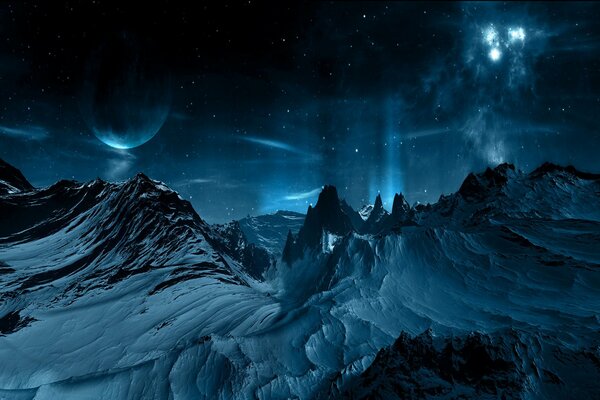 The night sky on a cold and lifeless planet