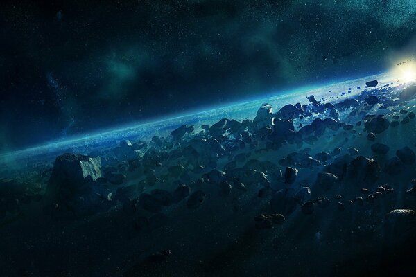 A rushing comet in outer space