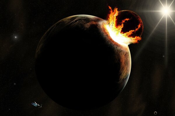 A view from space of a falling box on the planet