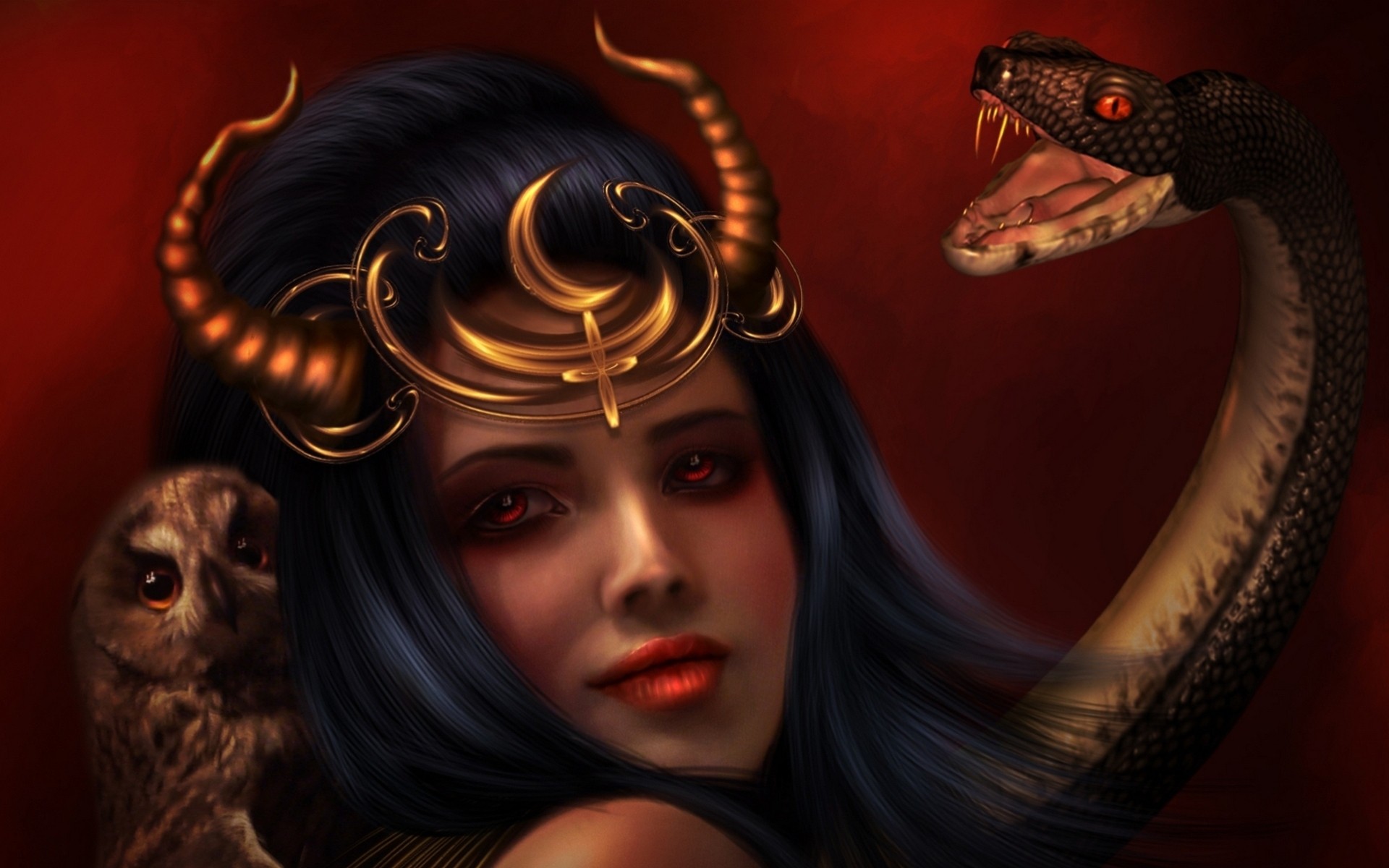 art girl lilith owl snake dark fantasy dark fantasy