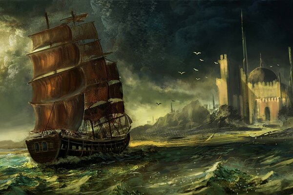 The raging sea and the sailboat