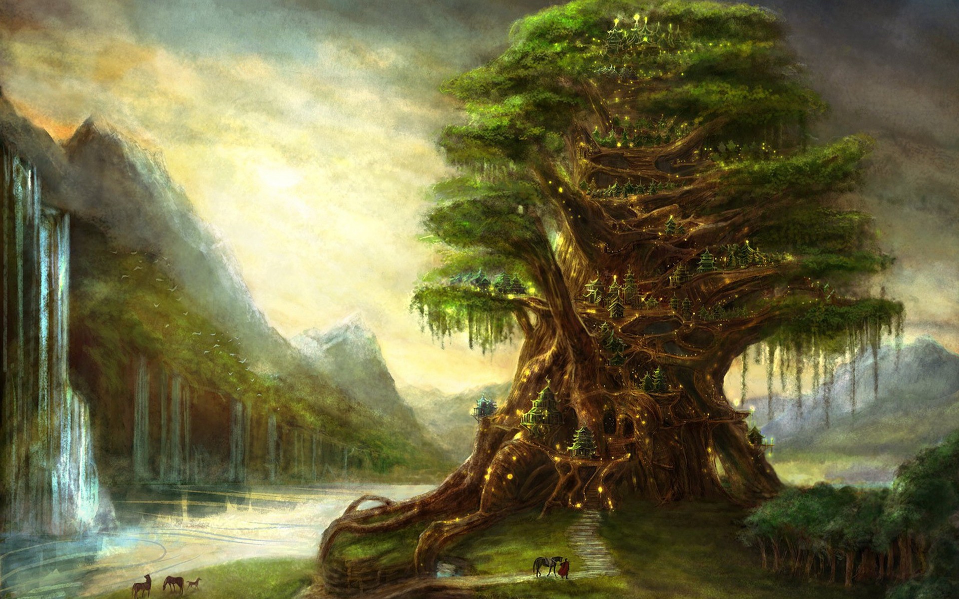 elves magic picture waterfall tree