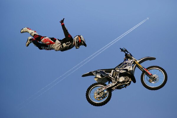Jet plane and racer in the sky
