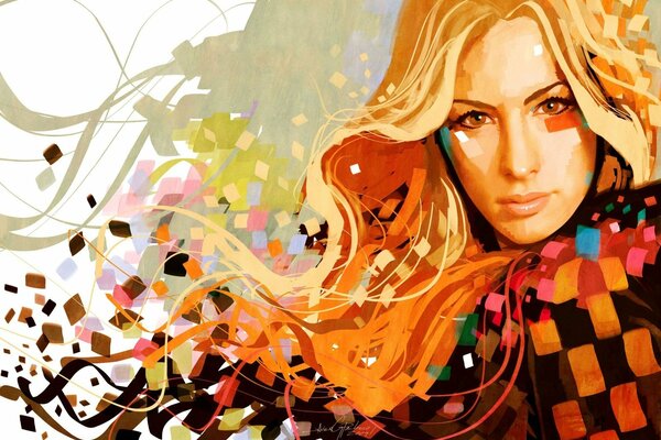 The portrait of the blonde is made in autumn colors