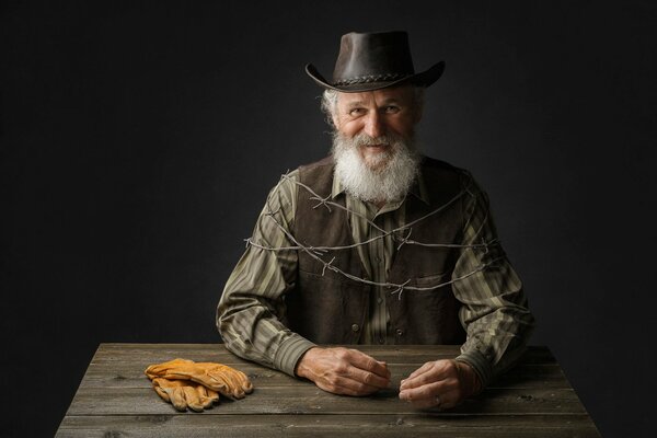 Photo of grandfather at a wooden table