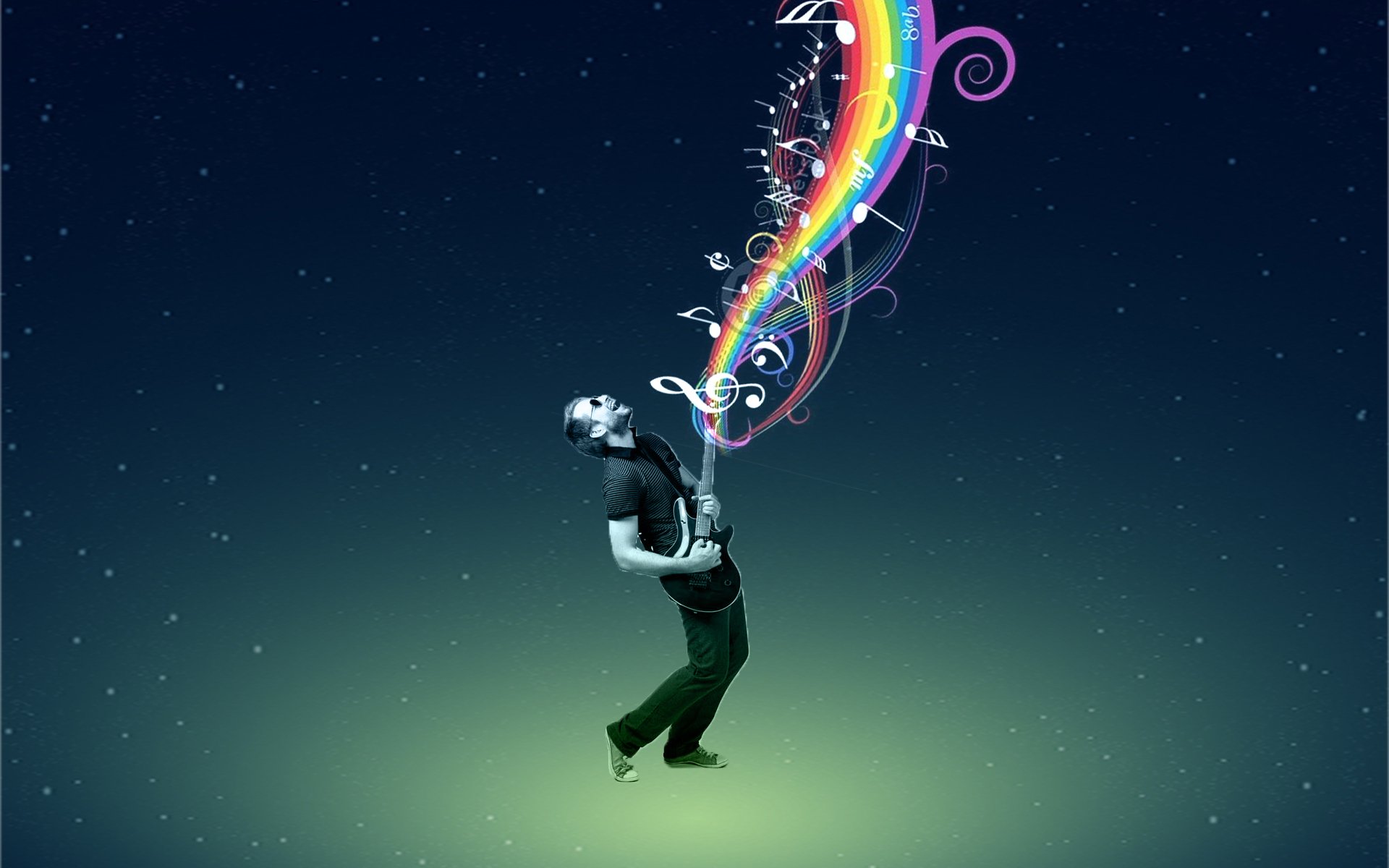 men rainbow notes guitar