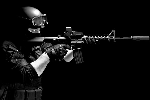 Sniper on a black background