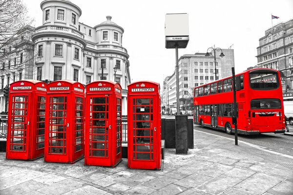 Red telephone booths in London