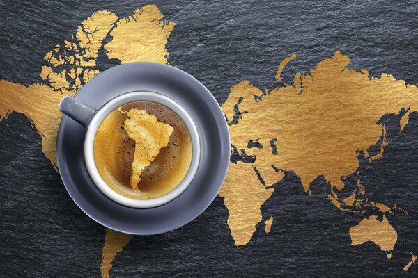 South Africa in a cup of coffee on the background of the map