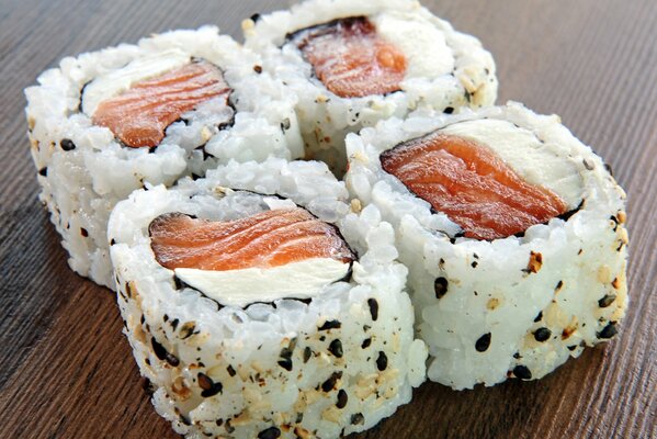 Japanese cuisine, rolls, sushi fish, rice sesame cheese