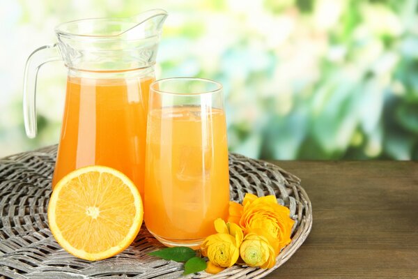 Freshly squeezed orange juice in a decanter