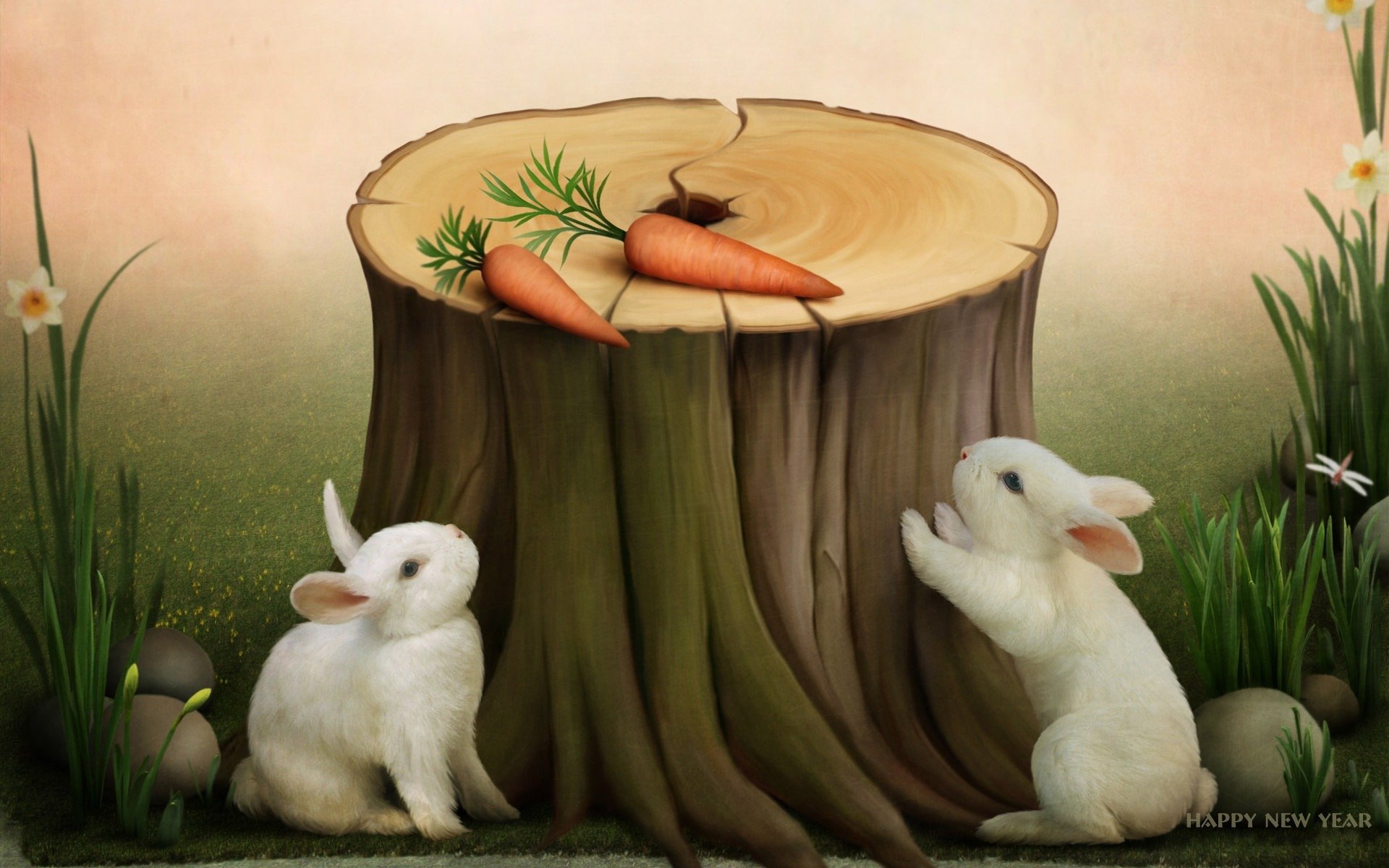 happy new year card holiday congratulations symbol of the year rabbit stub carrot