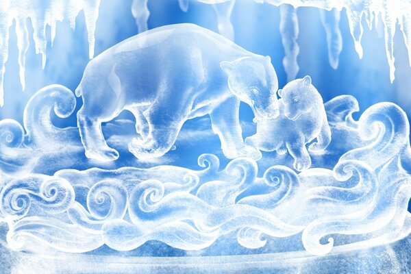 A polar bear in a blue drawing with snow