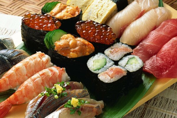 Seafood dish-rolls with caviar and shrimp