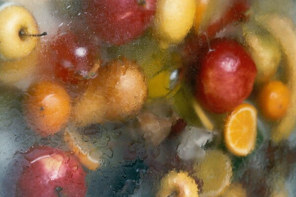 Unusual photo - fruits under ice