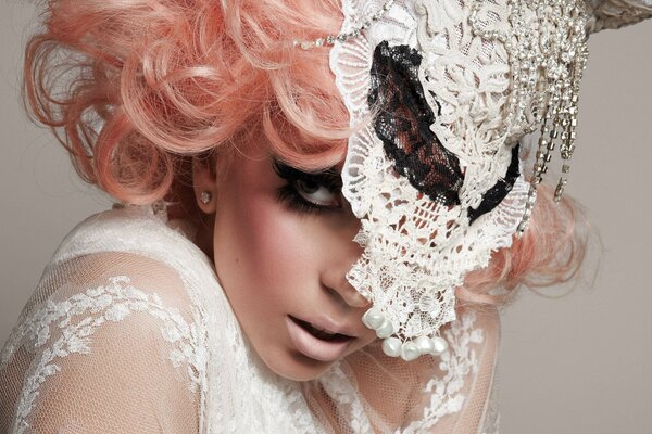 Lady Gaga in a lace hat