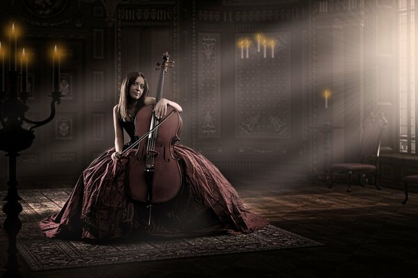 In an old room, a girl with a cello